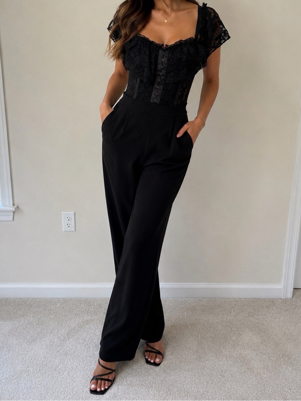 Express Black Lace Corset Jumpsuit Size 6